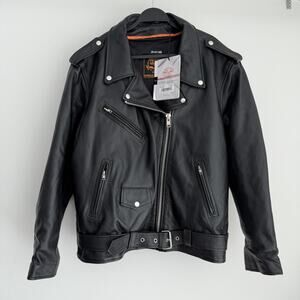 Milwaukee Leather Jacket Women 5XL Black Motorcycle Belted Zip Out Liner LKL2701